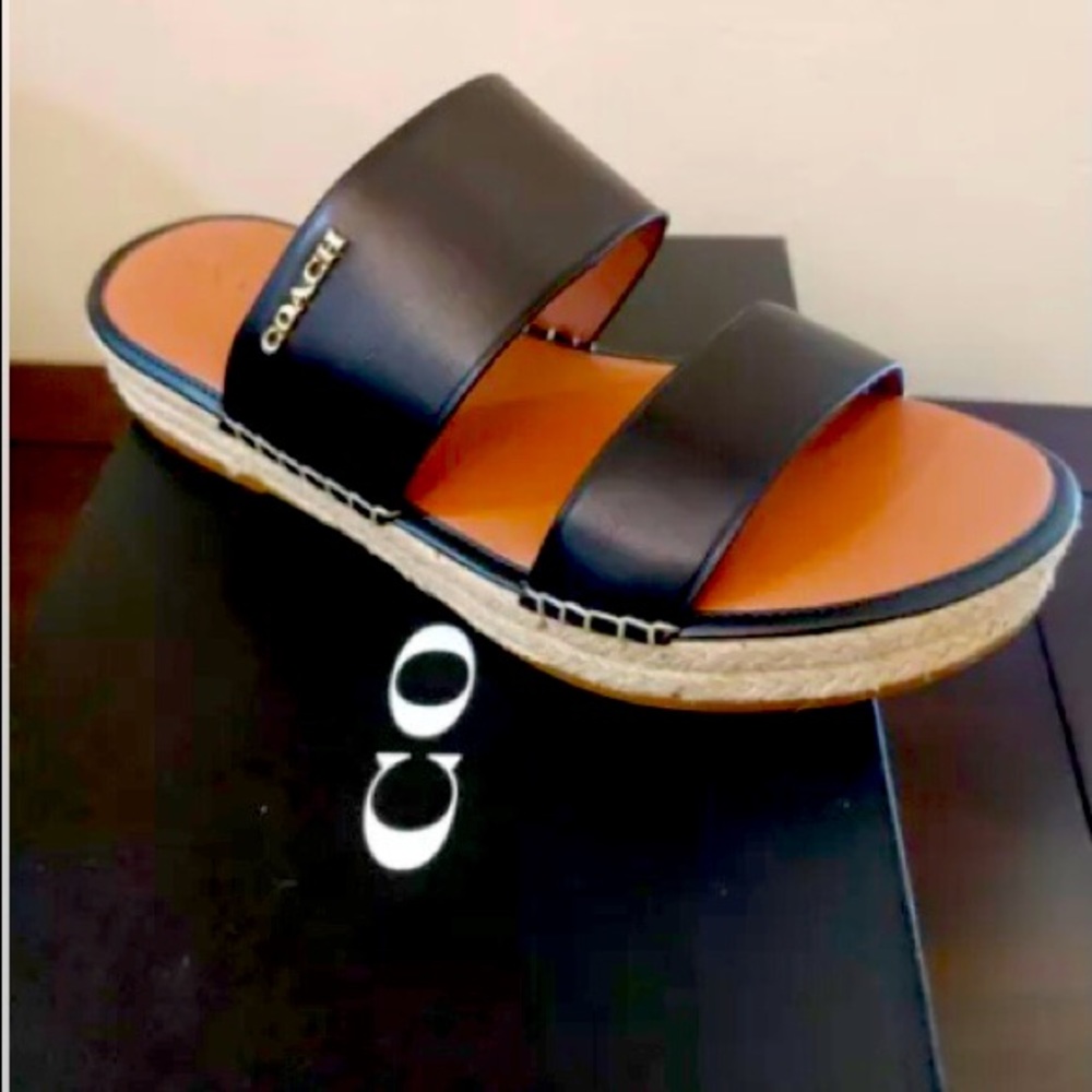 Coach Franca leather espadrille sandals in black